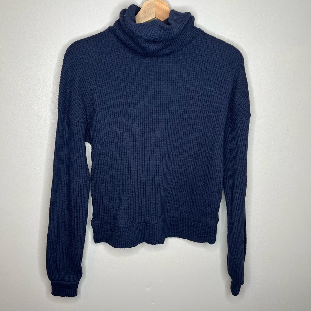 Banana Republic Navy Waffle Knit Turtleneck Sweater Size XS - Picture 4 of 7